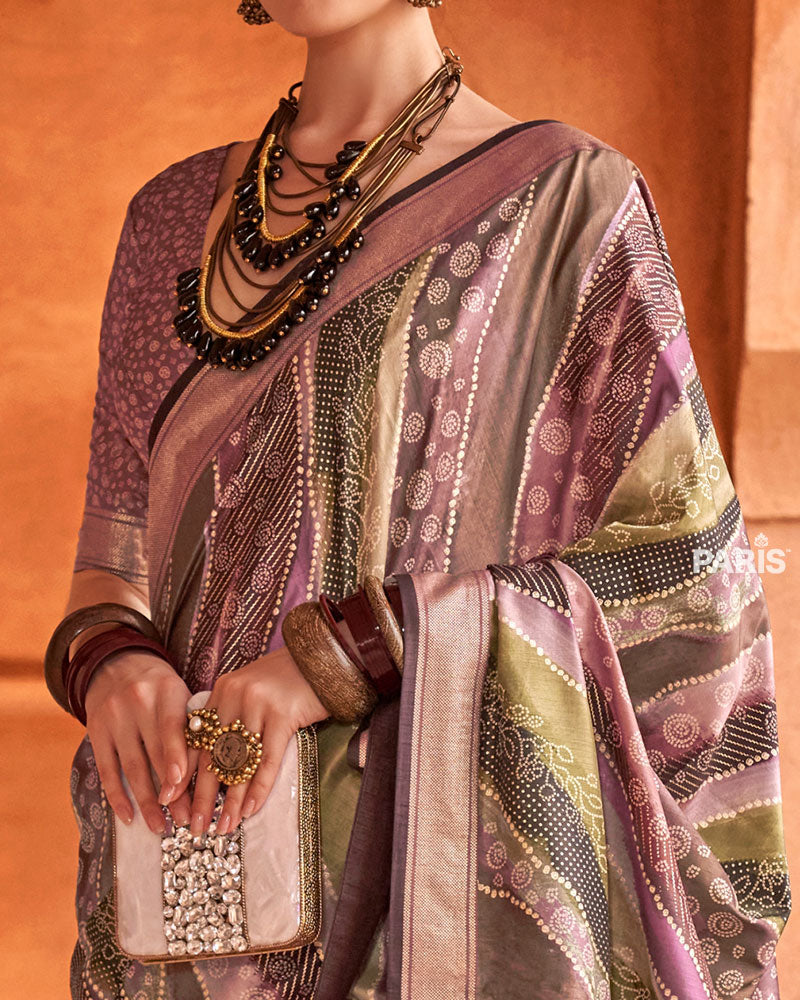 Purple and Green Zari Woven Silk Saree with Unstitched Blouse