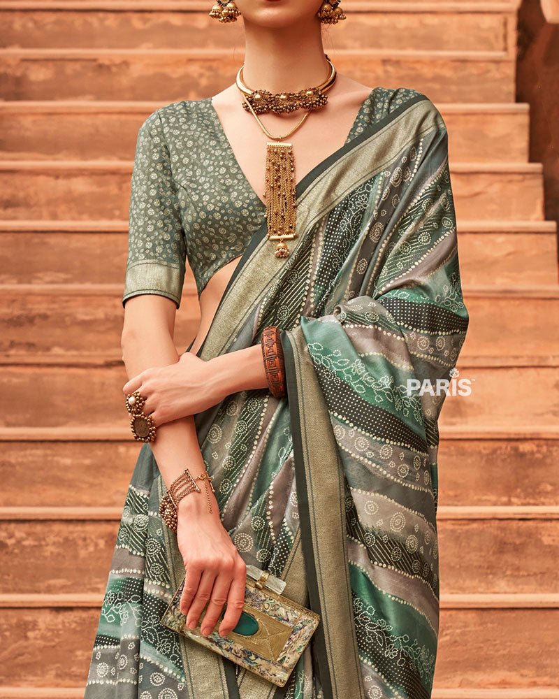 Sea Green Zari Weaving Silk Saree with Unstitched Blouse