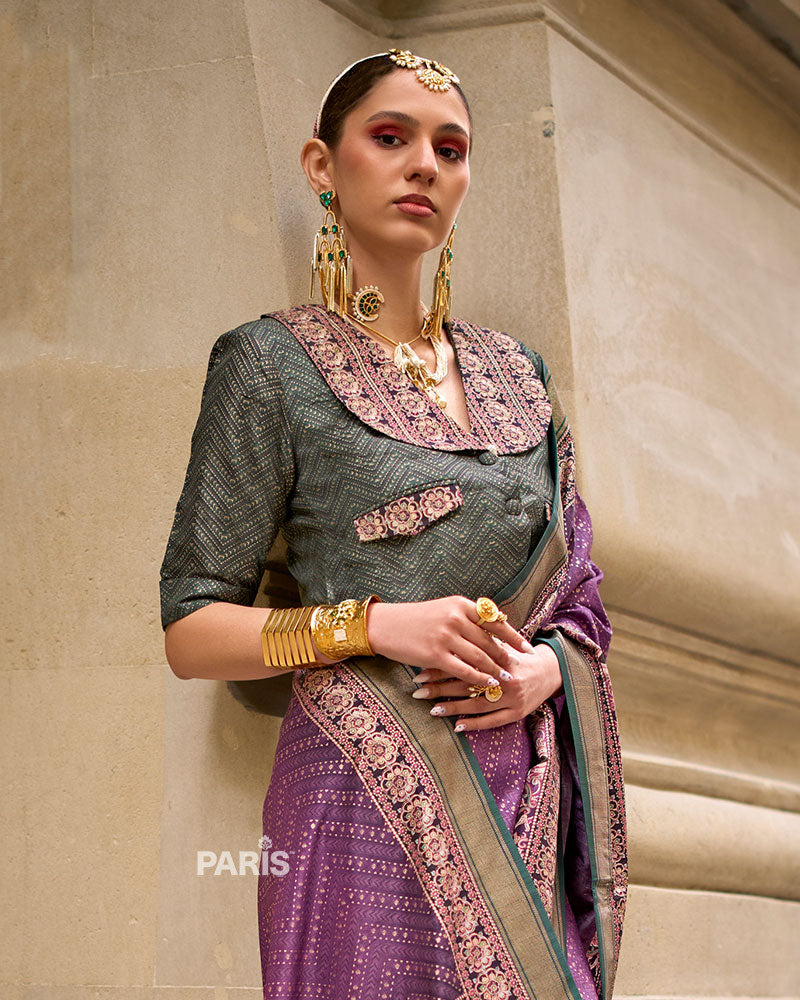 Mustard Silk Saree with Maroon Zari Border & Blouse