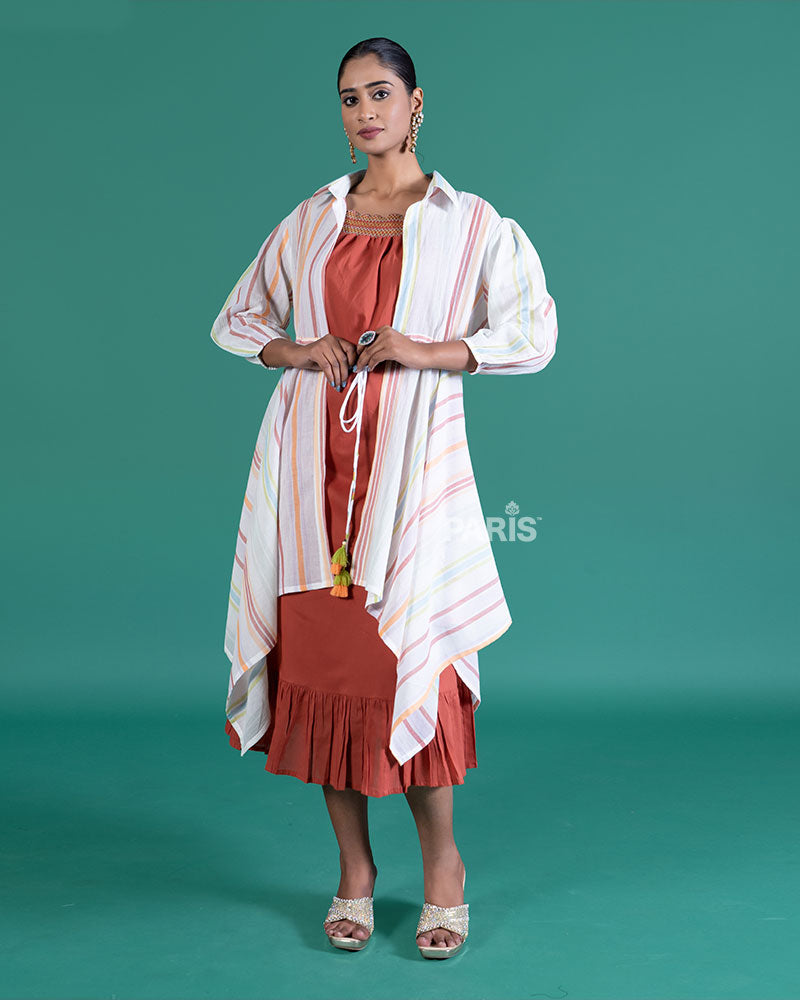 Rust Dress and Cream Pastel Jacket Co-Ord Set 01