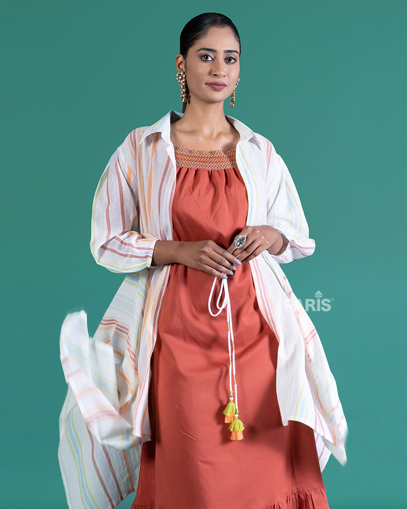 Rust Dress and Cream Pastel Jacket Co-Ord Set 02