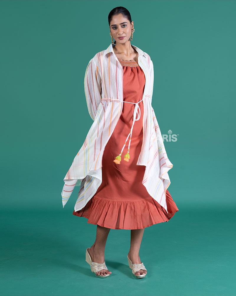 Rust Dress and Cream Pastel Jacket Co-Ord Set 05