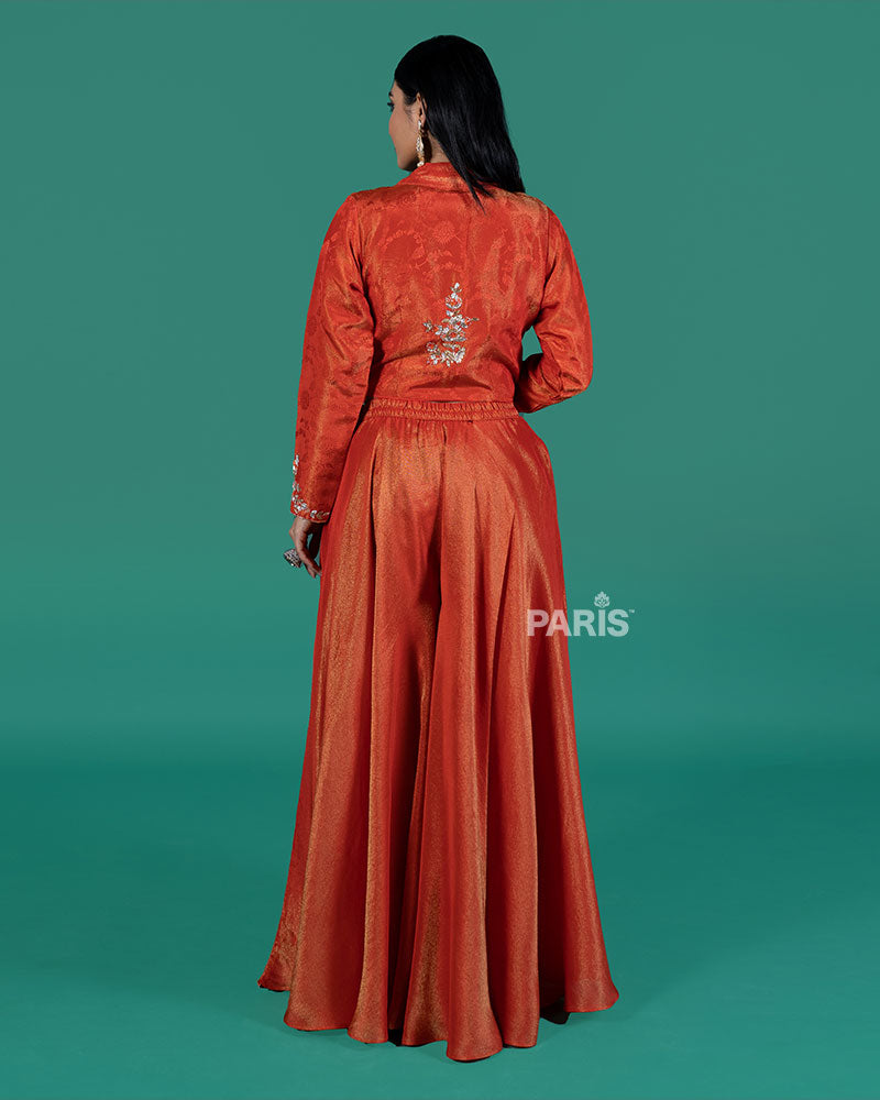 Rust Embroidered Jacket & Palazzo Co-Ord Set 04