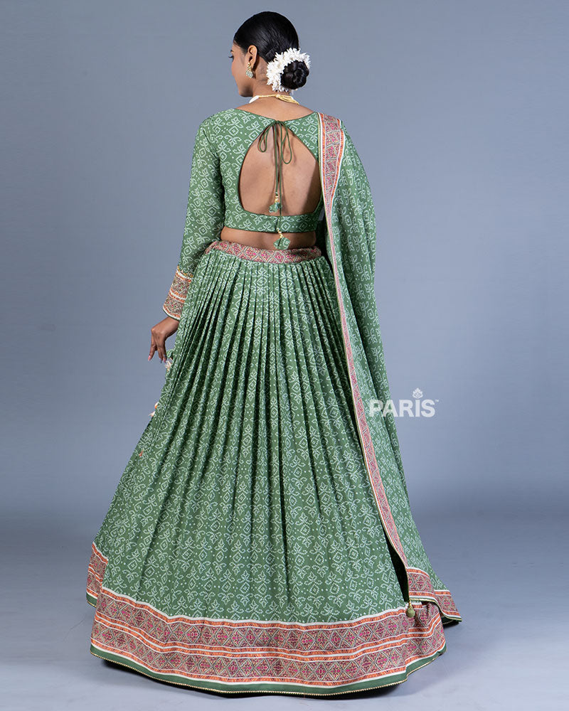 Sage Green Pleated Lehenga with Embroidered Choli and Dupatta 03
