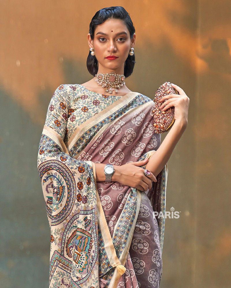 Mauve Floral Cotton Saree with Paisley Design