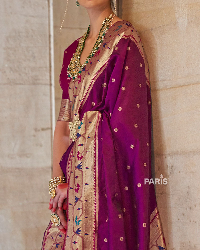 Purple Paithani Silk Saree with Pink Border