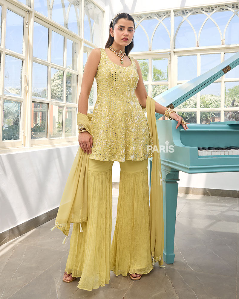 Light Yellow Kurti & Sharara Set – Haldi/Mehendi Festive Outfit