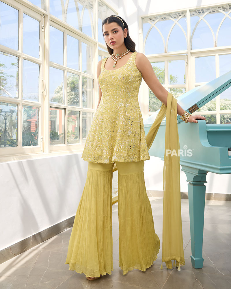 Light Yellow Kurti & Sharara Set – Haldi/Mehendi Festive Outfit