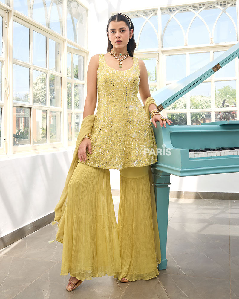 Light Yellow Kurti & Sharara Set – Haldi/Mehendi Festive Outfit