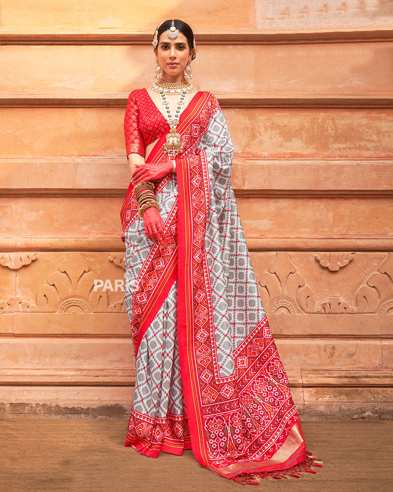 Multicolor Patola Saree with Red Zari Border