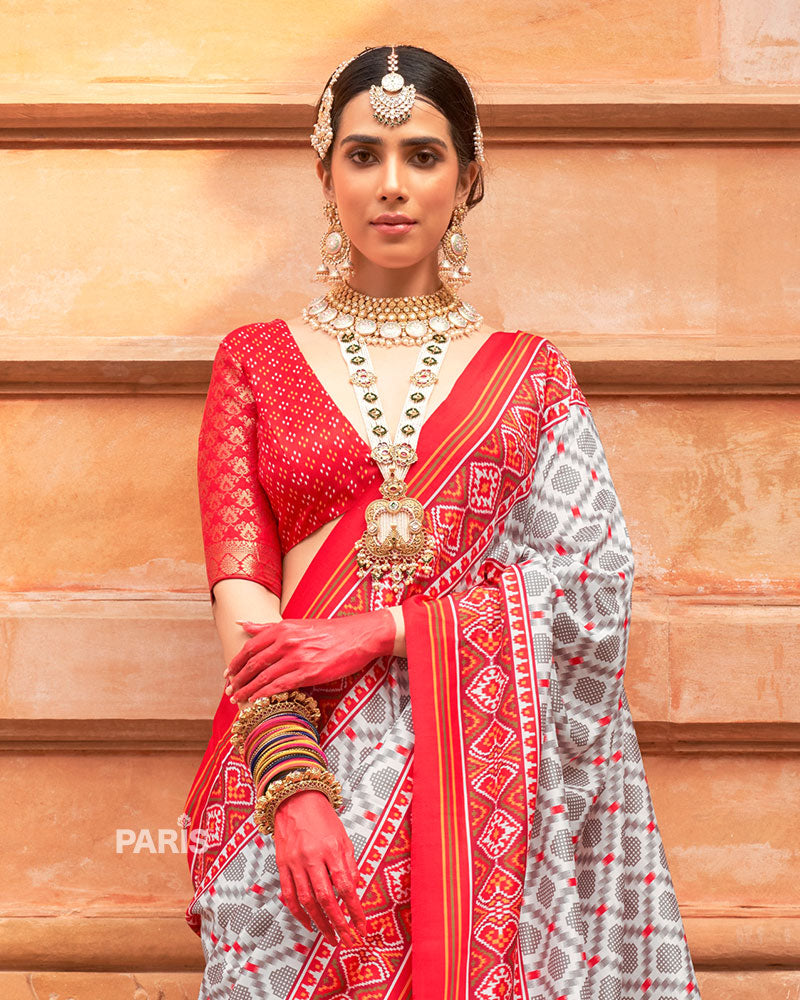 Multicolor Patola Saree with Red Zari Border