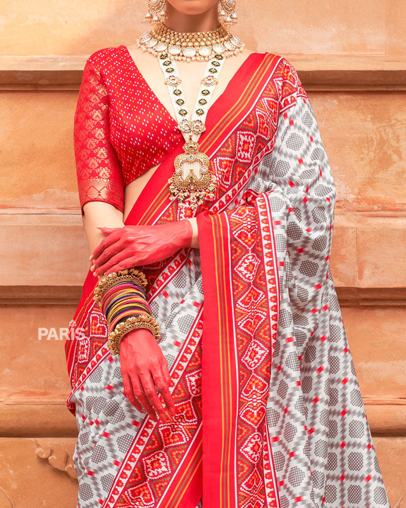Multicolor Patola Saree with Red Zari Border