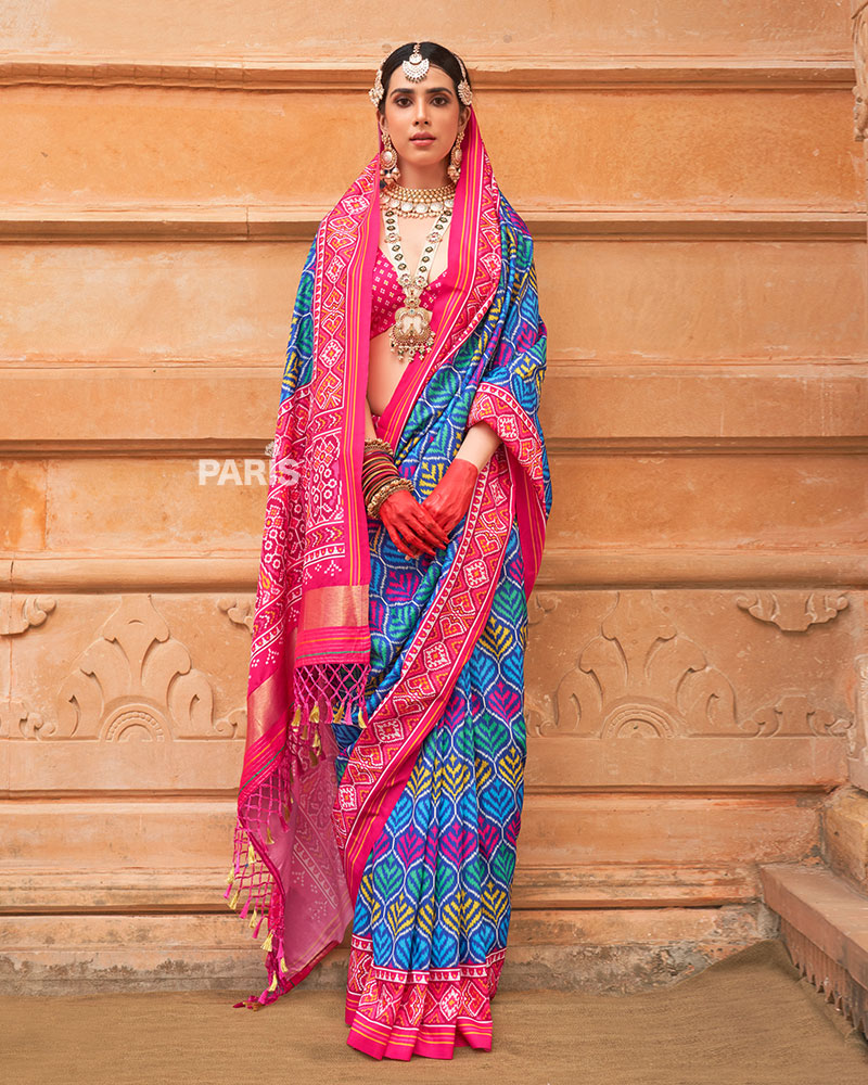 Ivory Patola Silk Saree with Red Zari Border