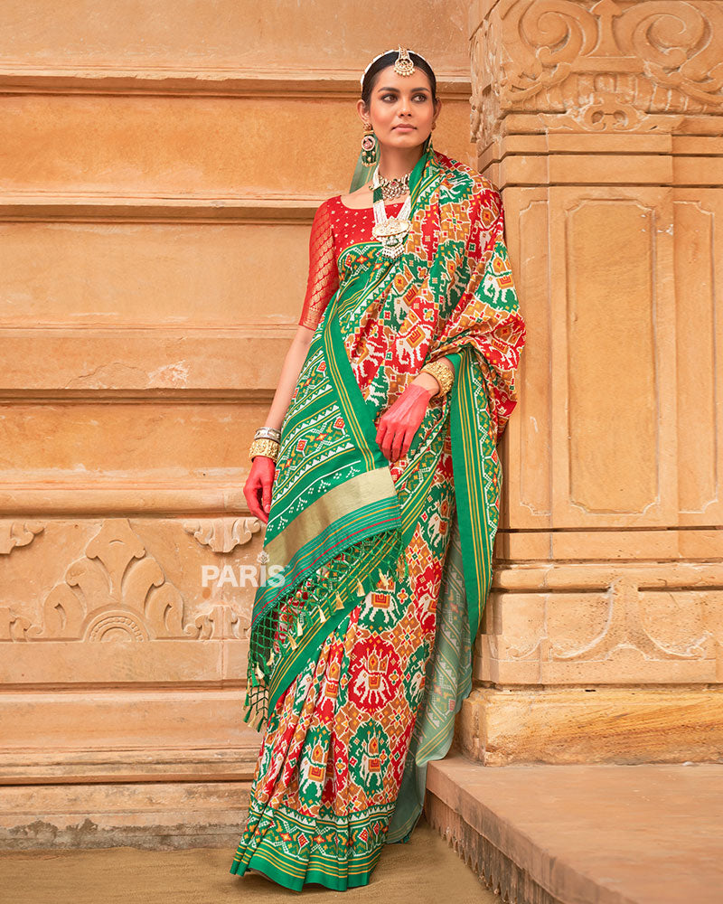 Royal Blue Patola Silk Saree with Pink Border