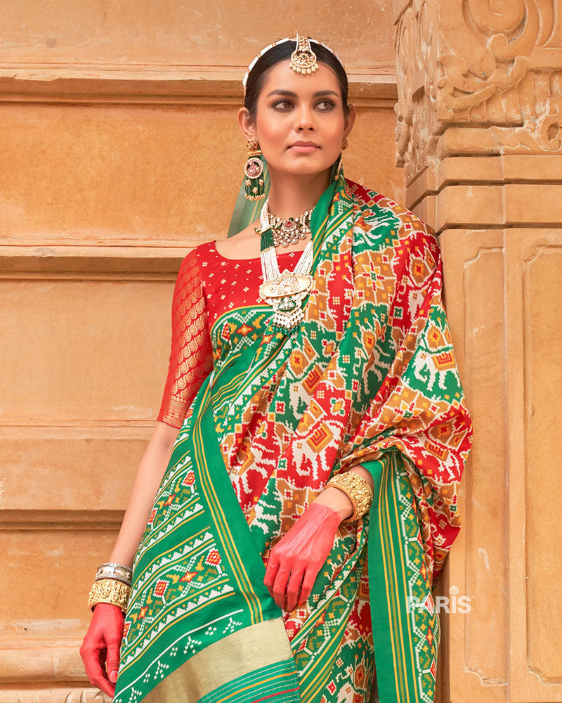 Royal Blue Patola Silk Saree with Pink Border