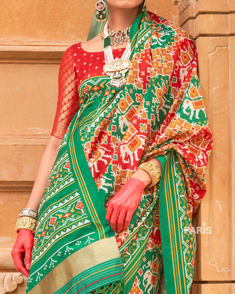 Royal Blue Patola Silk Saree with Pink Border
