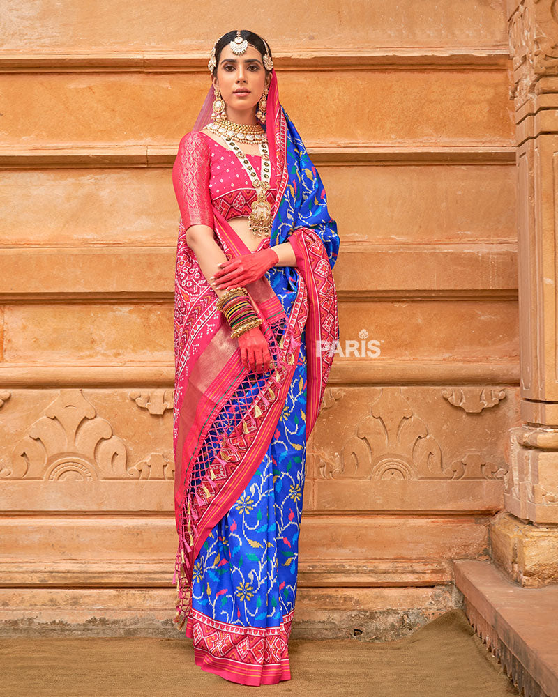 Yellow Patola Saree with Red Zari Border Silk