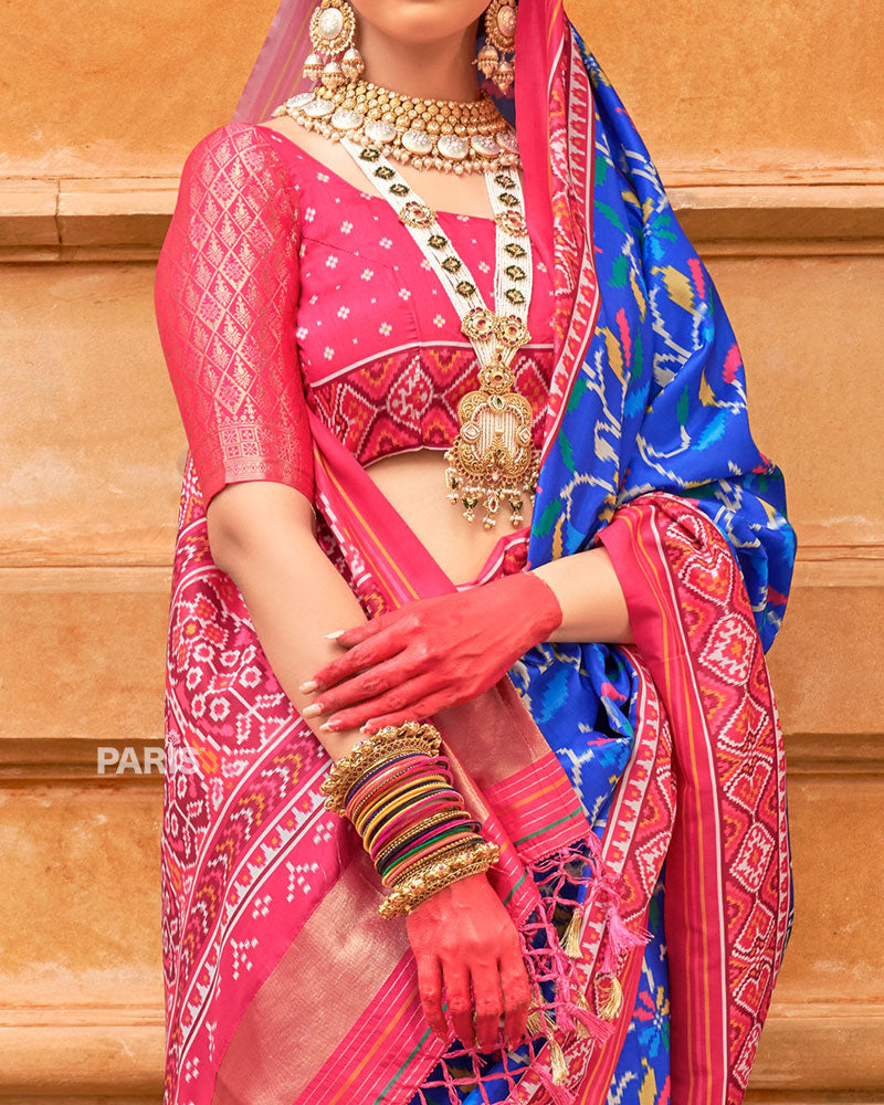 Yellow Patola Saree with Red Zari Border Silk