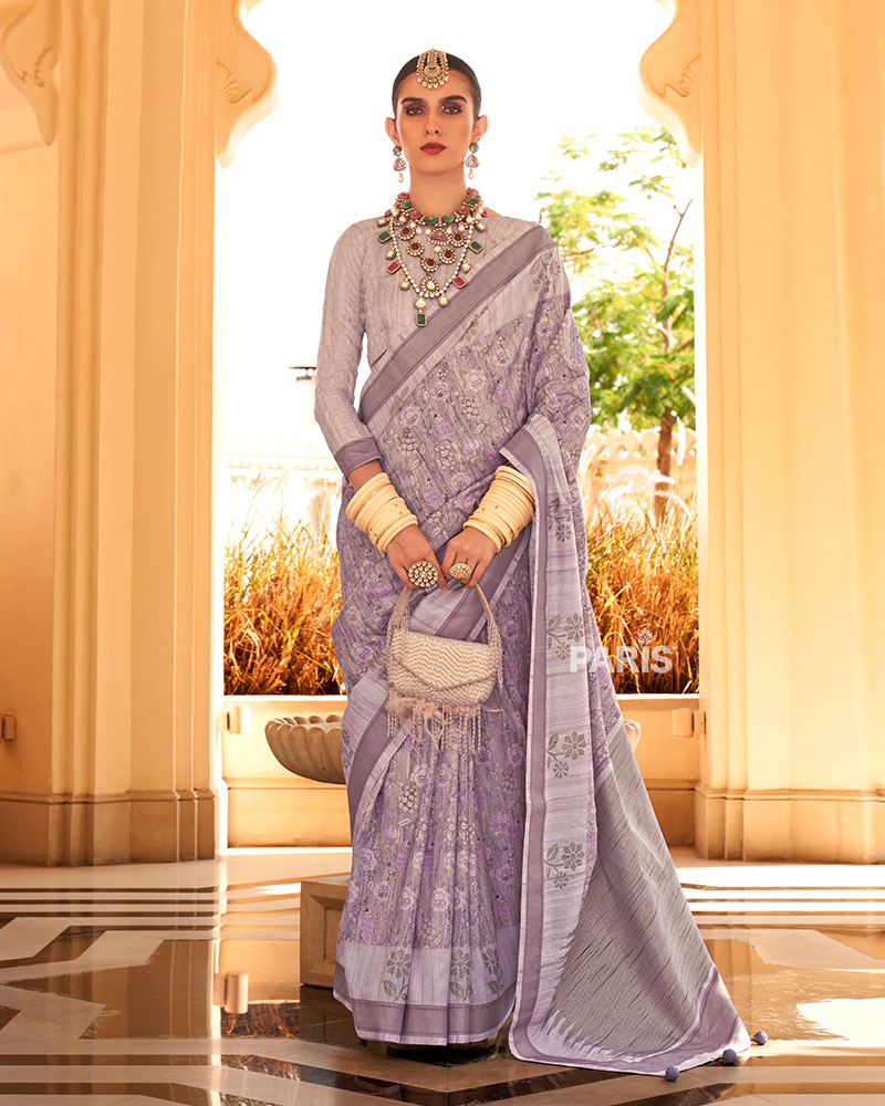Light Brown Silk Saree with Brown Border & Blouse