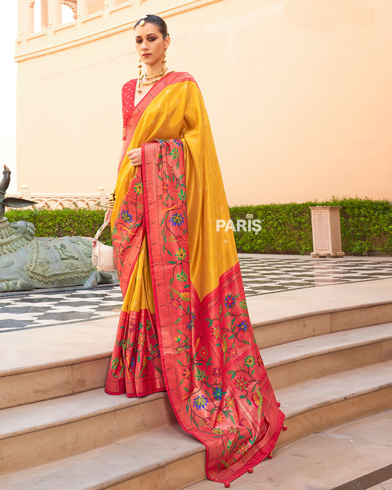 Purple Paithani Silk Saree with Red Peacock Zari Border