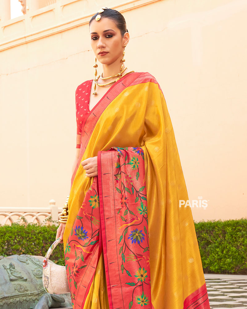 Purple Paithani Silk Saree with Red Peacock Zari Border