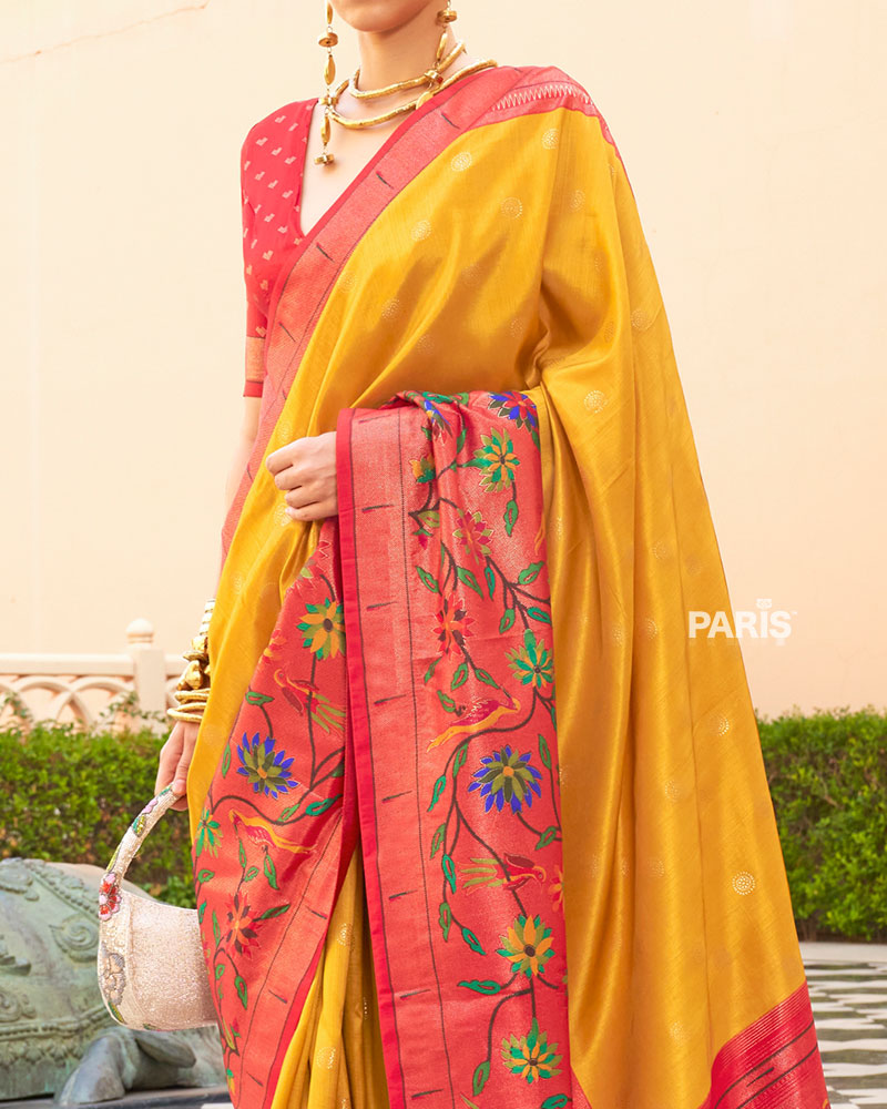 Purple Paithani Silk Saree with Red Peacock Zari Border