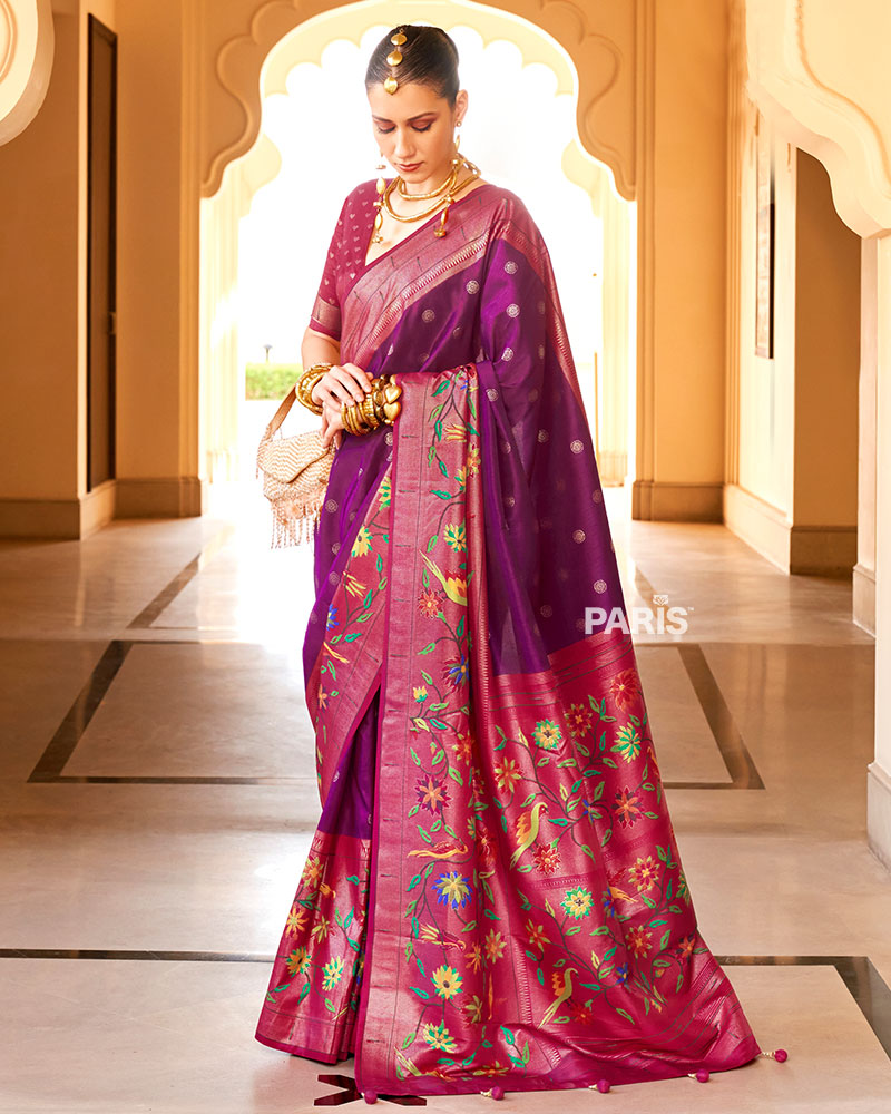 Mehendi Green Silk Paithani Saree with Red Zari Border