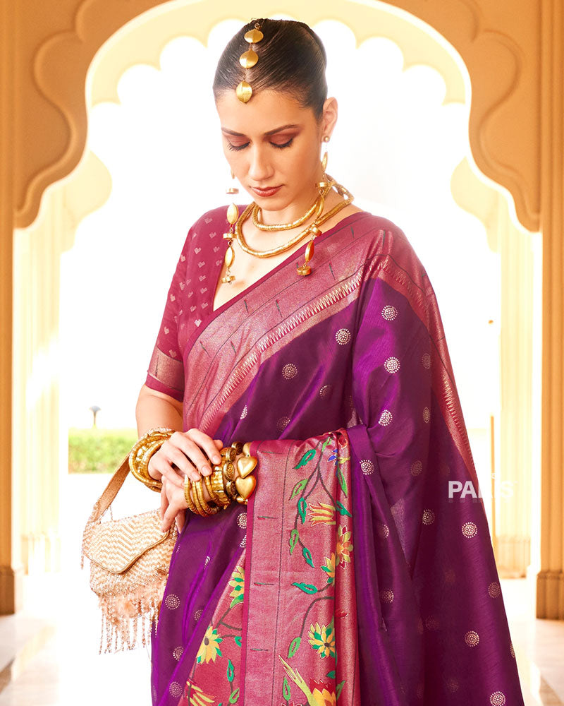 Mehendi Green Silk Paithani Saree with Red Zari Border