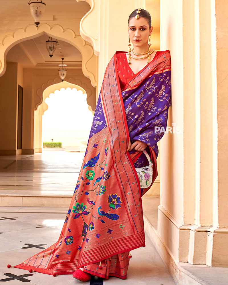 Lime Green Silk Saree with Blue Printed Border