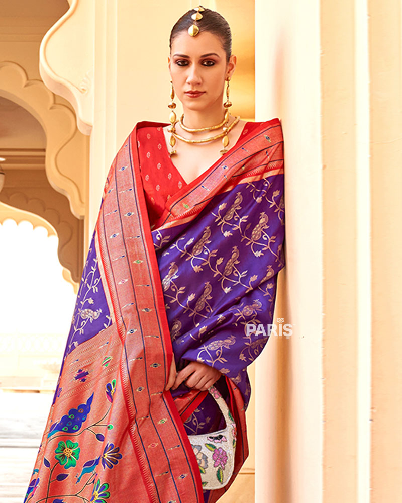 Lime Green Silk Saree with Blue Printed Border