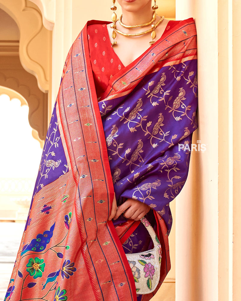 Lime Green Silk Saree with Blue Printed Border