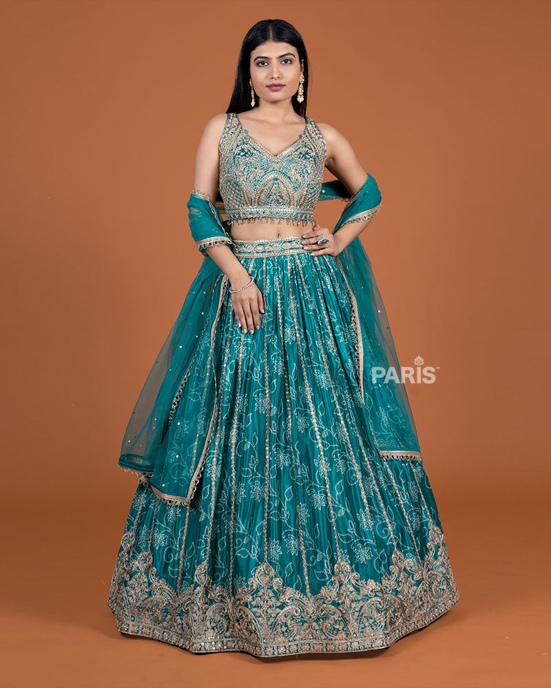 Teal Green Embroidery Embellished Lehenga Choli with Dupatta 01