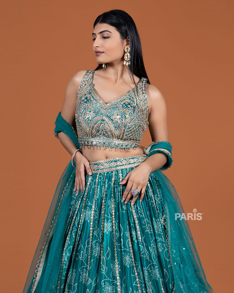 Teal Green Embroidery Embellished Lehenga Choli with Dupatta 02