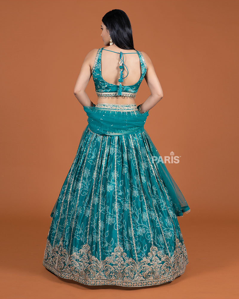 Teal Green Embroidery Embellished Lehenga Choli with Dupatta 05