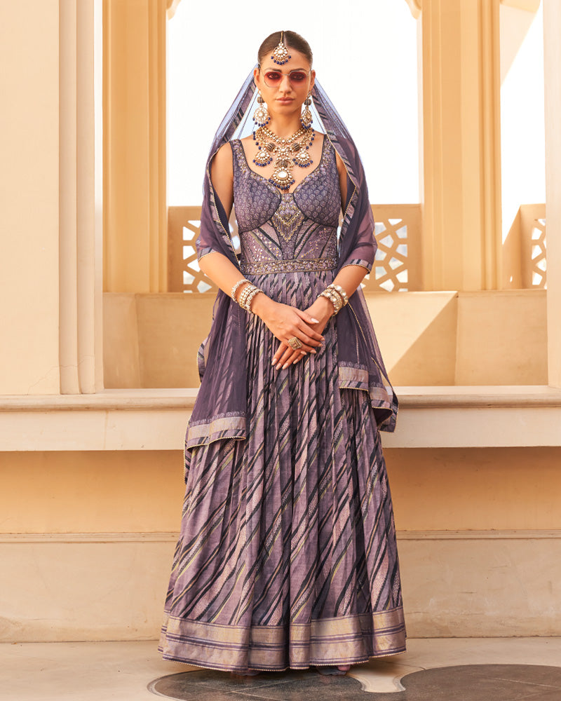 Violet Anarkali Dress and Men Blue Kurta Set