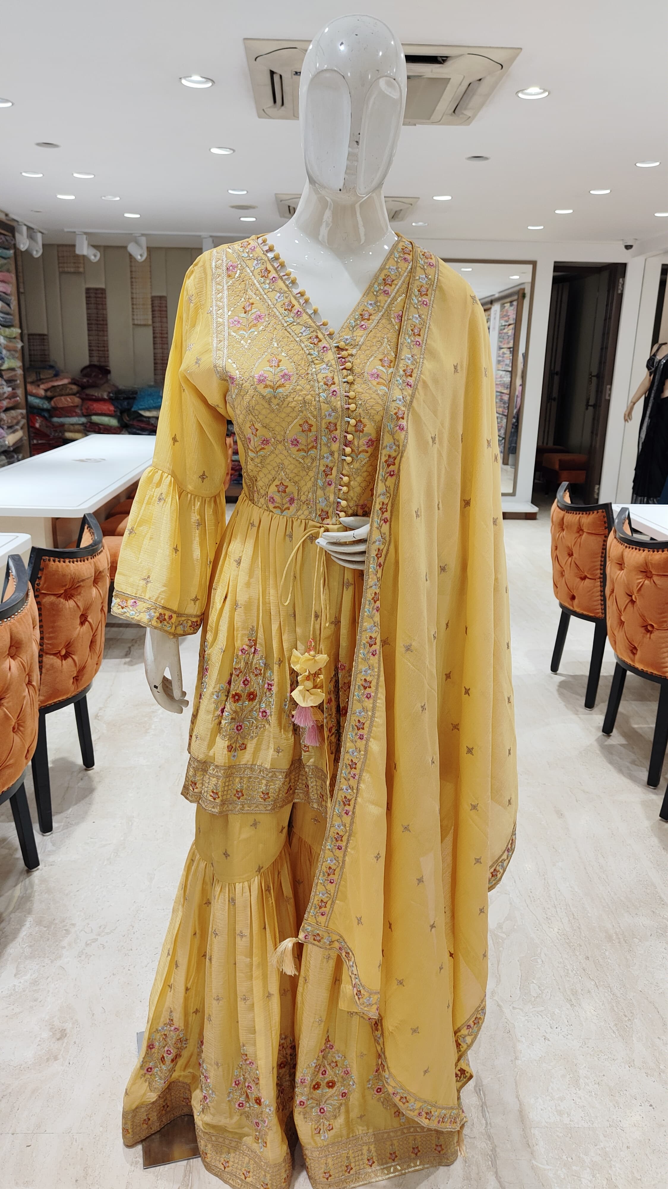 Mustard Yellow Chiffon Silk Gharara Suit