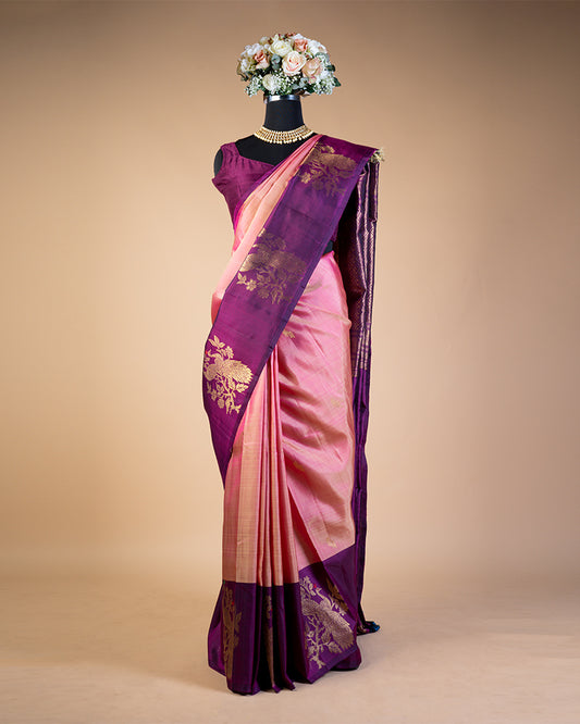 Persian Pink Saree With Contrast Foil Printed Border