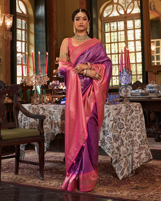 Pink Rose Silk Saree With Unstitched Blouse