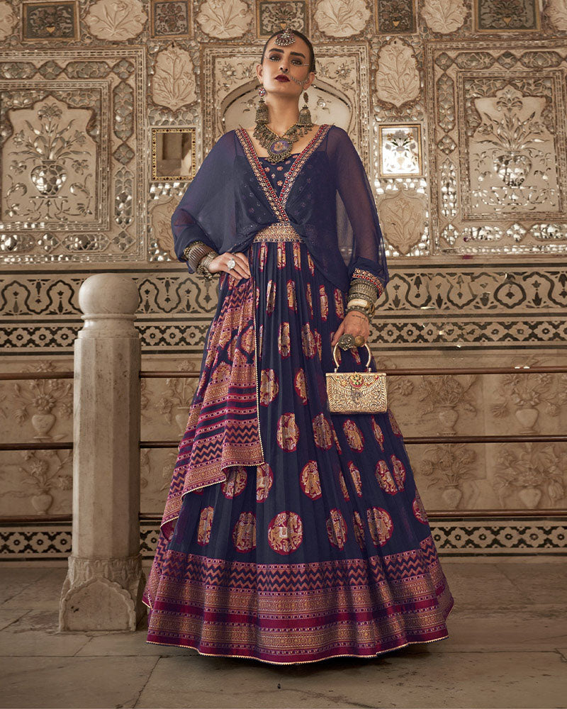 Blue Anarkali Dress With Dupatta