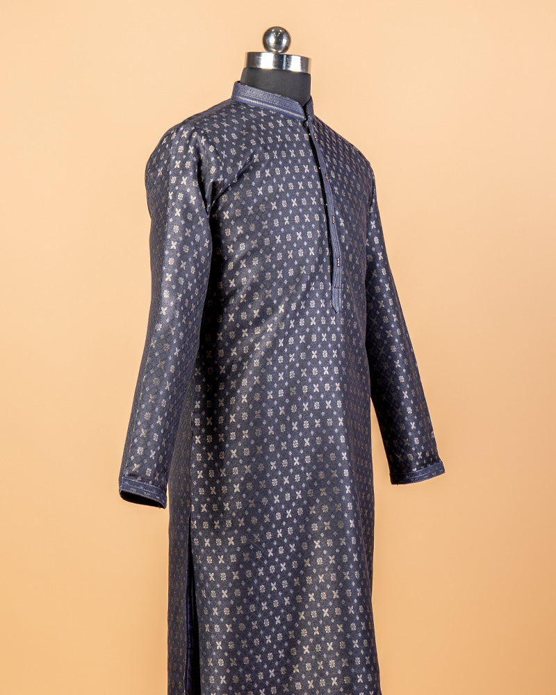 Navy Blue Foil Printed Kurta Pant Set