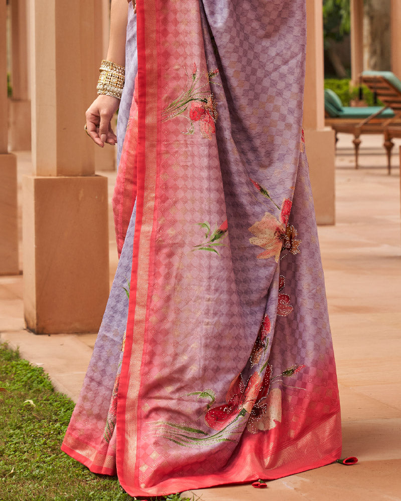 Berry Pure Cotton Silk Saree With Unstitched Blouse