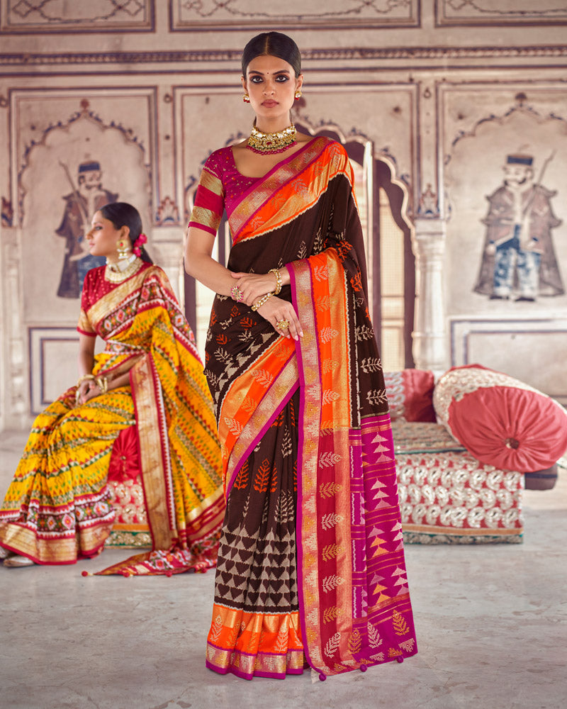 Seal Brown Cotton Silk Saree With Unstitched Blouse