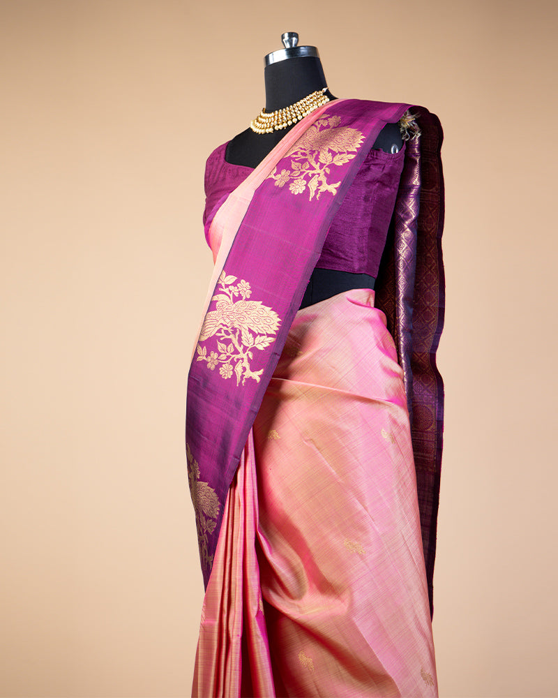 Persian Pink Saree With Contrast Foil Printed Border