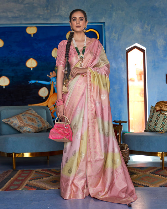 Dusty Pink Digital Printed Silk Saree With Zari Woven Border