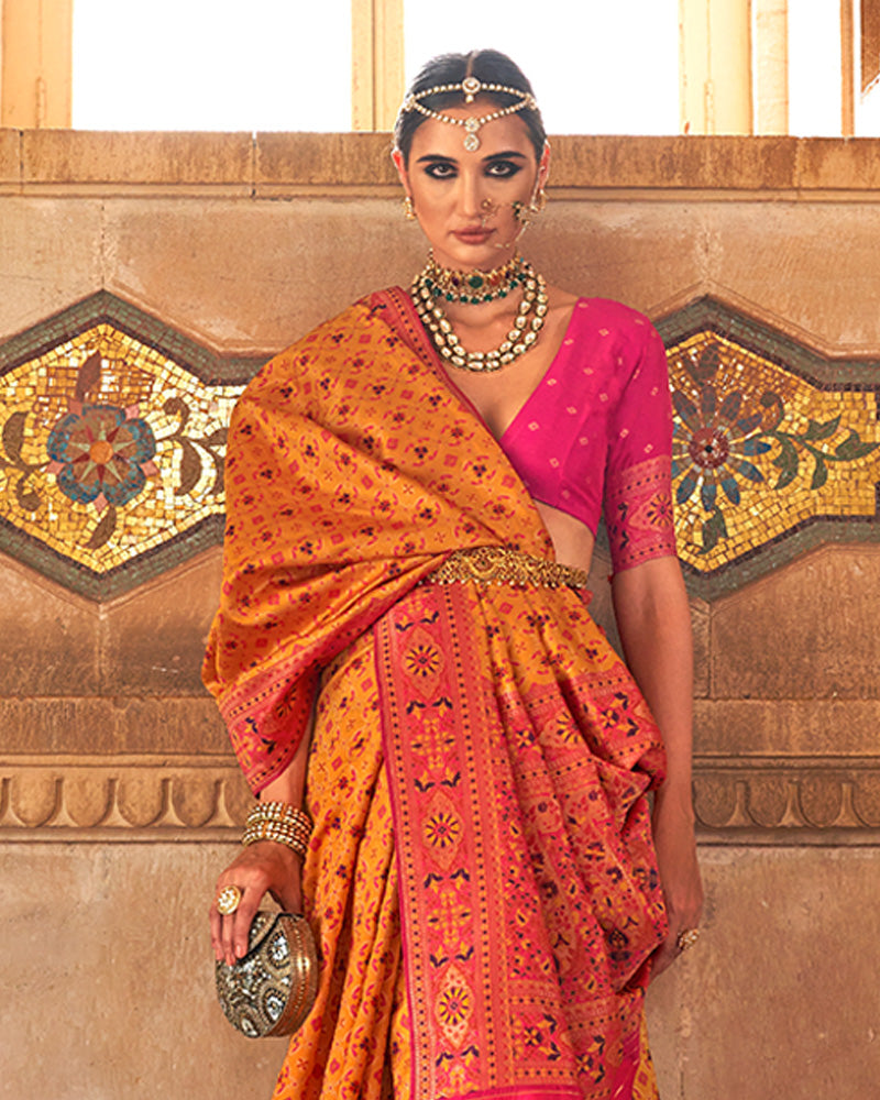 Orange Pure Silk Saree in Jacquard With Unstitched Blouse
