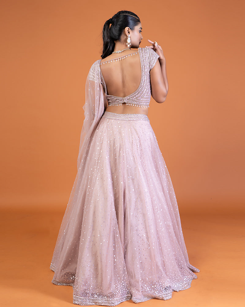 Onion Pink Embellished Lehenga Choli with Sheer Dupatta