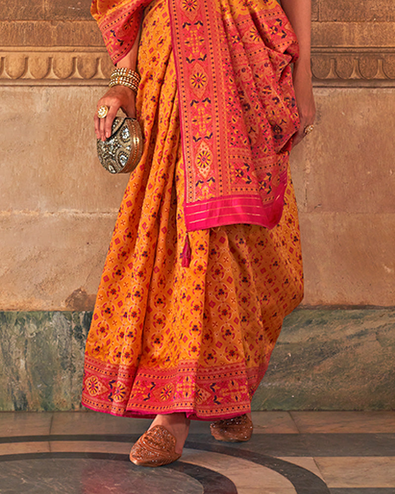 Orange Pure Silk Saree in Jacquard With Unstitched Blouse