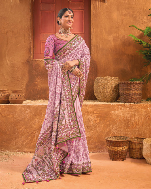 Pearl Pink Cotton Silk Saree With Thread Embroidered Pallu
