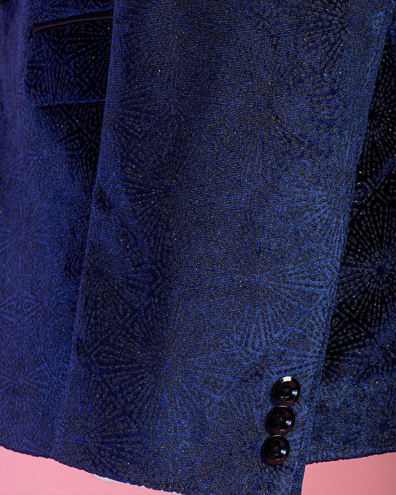 Dark Blue Embroidered Velvet suit Set