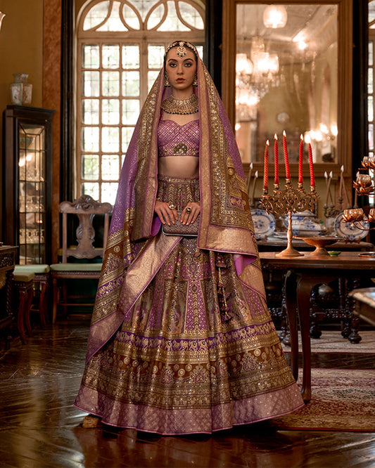 Purple Silk Zari Woven Bridal Lehenga Choli